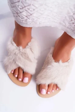 Damskie Boto Damskie Klapki Z Futerkiem Lu Boo Ecru