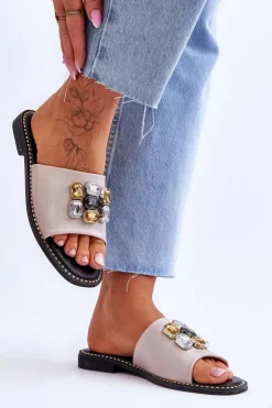 Damskie buty S.Barski Damskie Klapki Z Kamieniami S.Barski KV-2775-31 Nude