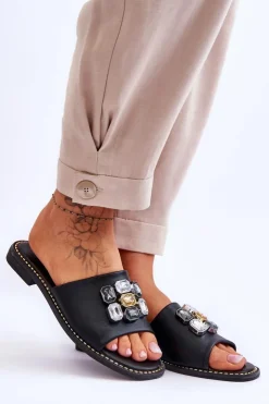 Damskie Damskie buty S.Barski Damskie Klapki Z Kamieniami S.Barski KV-2775-31 Czarne