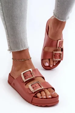 Online ZAXY Damskie Klapki Z Klamrami JJ285246 Brudny Róż