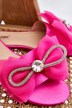 Boto Klapki Damskie Klasyczne*Damskie Klapki Z Kokardą I Cyrkoniami Fuksja Jolene