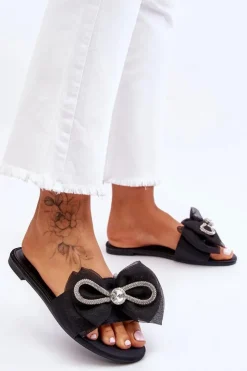 Clearance Boto Damskie Klapki Z Kokardą I Cyrkoniami Czarne Jolene