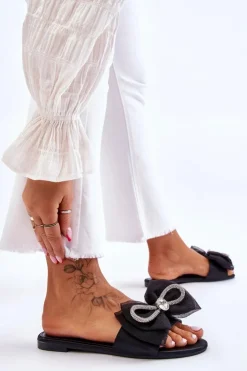 Clearance Boto Damskie Klapki Z Kokardą I Cyrkoniami Czarne Jolene