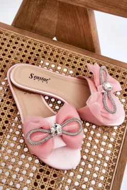 Clearance Boto Damskie Klapki Z Kokardą I Cyrkoniami Różowe Jolene