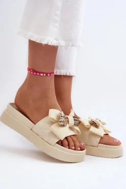 Damskie Boto Damskie Klapki Z Kokardą i Misiem Beżowe Katterina