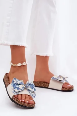 Boto Klapki Korkowe|Klapki Na Platformie*Damskie Klapki Z Kokardą Na Korkowej Platformie e Lisandrea Niebieski