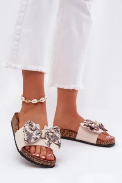 Boto Klapki Korkowe|Klapki Na Platformie*Damskie Klapki Z Kokardą Na Korkowej Platformie Beżowe Lisandrea Beżowy