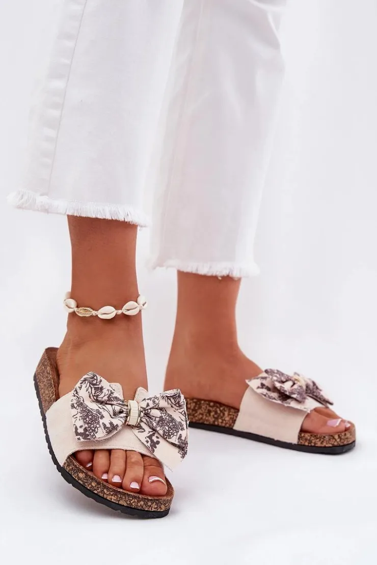 Boto Klapki Korkowe|Klapki Na Platformie*Damskie Klapki Z Kokardą Na Korkowej Platformie Beżowe Lisandrea Beżowy