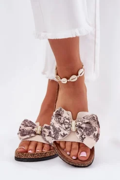 Boto Klapki Korkowe|Klapki Na Platformie*Damskie Klapki Z Kokardą Na Korkowej Platformie Beżowe Lisandrea Beżowy