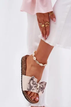 Boto Klapki Korkowe|Klapki Na Platformie*Damskie Klapki Z Kokardą Na Korkowej Platformie Beżowe Lisandrea Beżowy