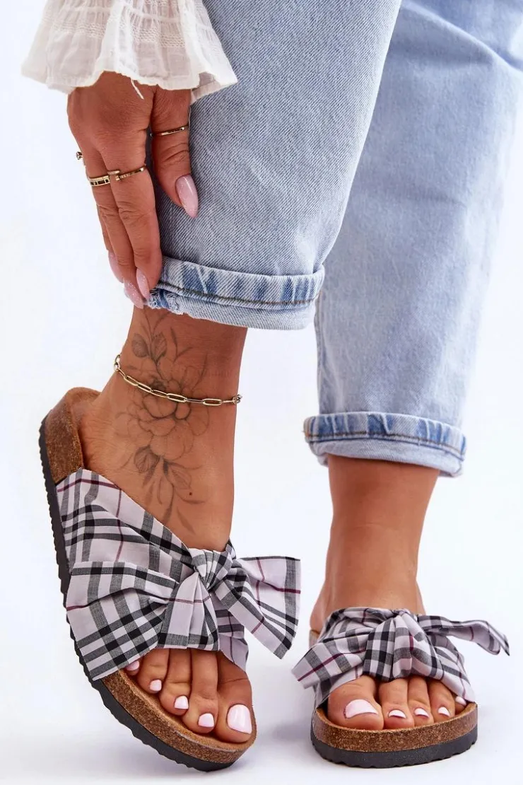 Sale Boto Damskie Klapki Z Kokardą Na Platformie Szare Vero