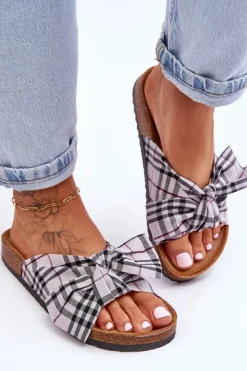 Sale Boto Damskie Klapki Z Kokardą Na Platformie Szare Vero