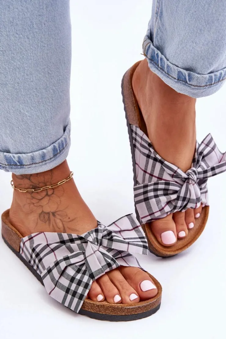 Sale Boto Damskie Klapki Z Kokardą Na Platformie Szare Vero