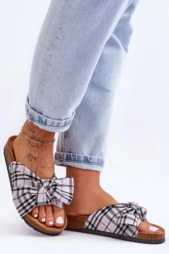 Sale Boto Damskie Klapki Z Kokardą Na Platformie Szare Vero