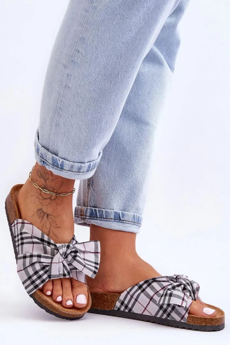 Sale Boto Damskie Klapki Z Kokardą Na Platformie Szare Vero