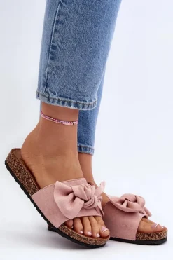 Discount Boto Damskie Klapki Z Kokarda Różowe Ezephira