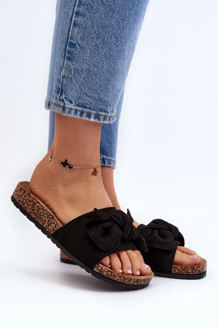 Clearance Boto Damskie Klapki Z Kokarda Czarne Ezephira