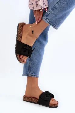 Clearance Boto Damskie Klapki Z Kokarda Czarne Ezephira