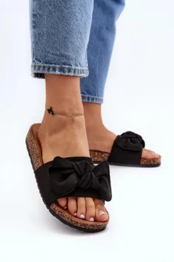 Clearance Boto Damskie Klapki Z Kokarda Czarne Ezephira