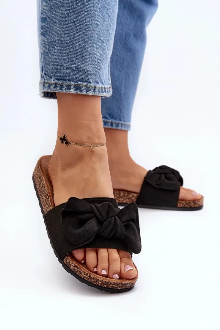 Clearance Boto Damskie Klapki Z Kokarda Czarne Ezephira