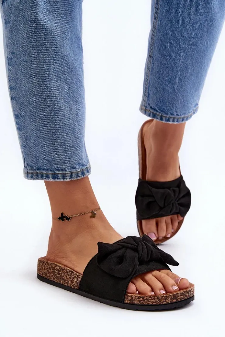Clearance Boto Damskie Klapki Z Kokarda Czarne Ezephira