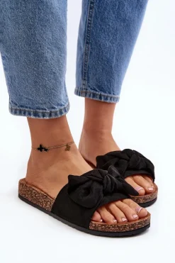 Clearance Boto Damskie Klapki Z Kokarda Czarne Ezephira