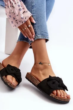 Clearance Boto Damskie Klapki Z Kokarda Czarne Ezephira