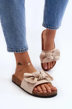 Damskie Boto Damskie Klapki Z Kokarda Beżowe Ezephira