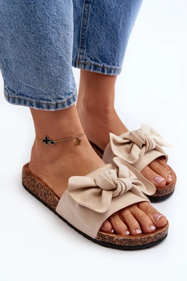 Damskie Boto Damskie Klapki Z Kokarda Beżowe Ezephira