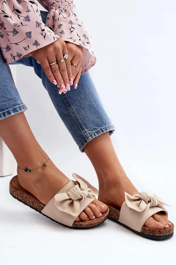 Damskie Boto Damskie Klapki Z Kokarda Beżowe Ezephira