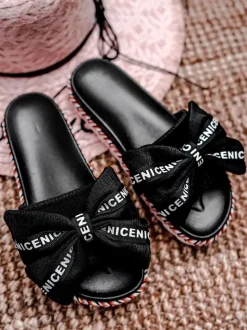 Hot Boto Damskie Klapki Z Kokardką Czarne Tarela