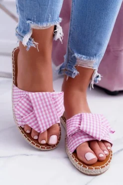 Boto Klapki Damskie Klasyczne*Damskie Klapki Z Kokardkami Pin-up Girl Różowe