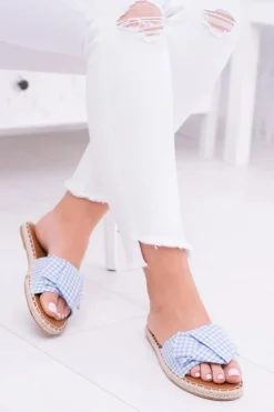 Boto Klapki Damskie Klasyczne*Damskie Klapki Z Kokardkami Pin-up Girl Błękitne