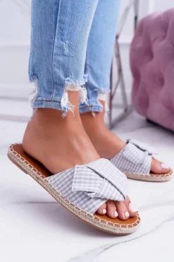 Boto Damskie Klapki Z Kokardkami Pin-up Girl Szare