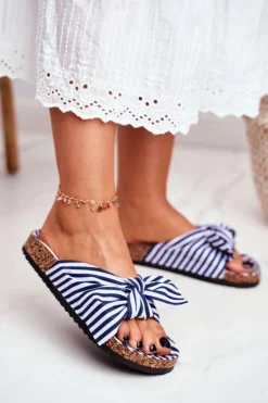 Damskie Boto Damskie Klapki Z Kokardkami Pin-up Granatowe Verrone