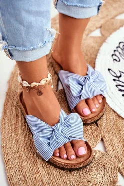 Damskie Boto Damskie Klapki Z Kokardkami Pin-up Niebieskie Magnolia