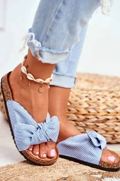 Damskie Boto Damskie Klapki Z Kokardkami Pin-up Niebieskie Magnolia