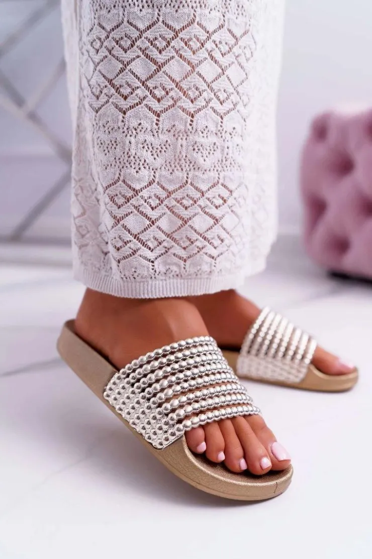 Best Boto Damskie Klapki z Koralikami Złote Elavi