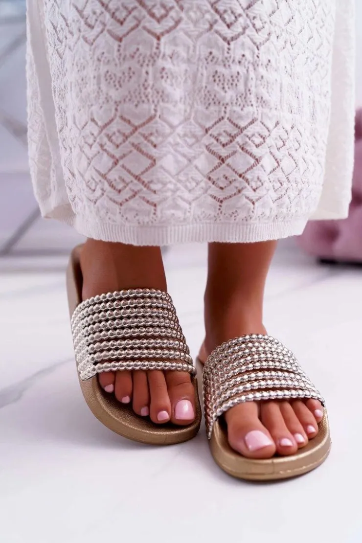 Best Boto Damskie Klapki z Koralikami Złote Elavi