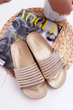 Best Boto Damskie Klapki z Koralikami Złote Elavi