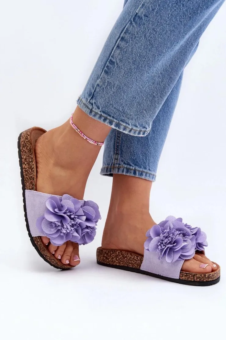 Sale Boto Damskie Klapki Z Kwiatami Fioletowe Lulania