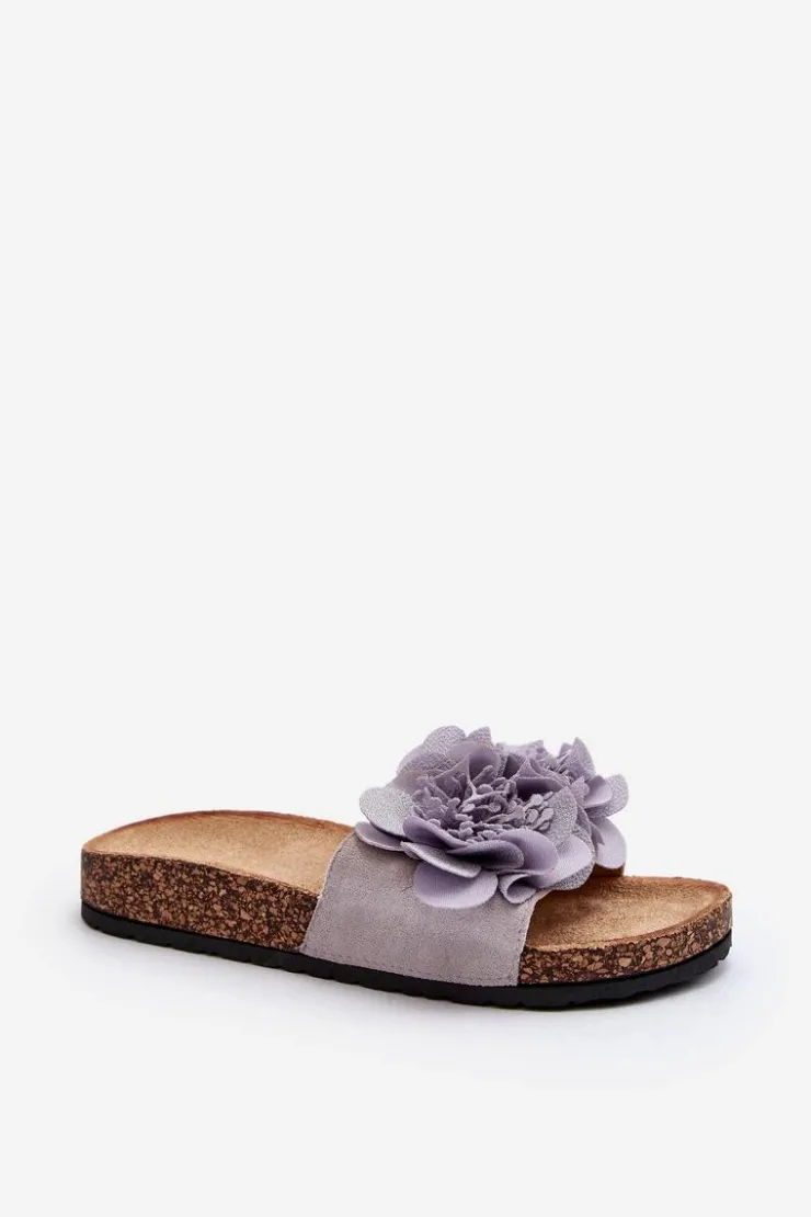 Damskie Boto Damskie Klapki Z Kwiatami Szare Lulania