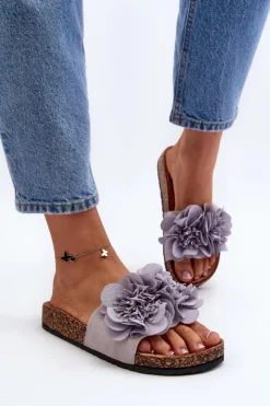 Damskie Boto Damskie Klapki Z Kwiatami Szare Lulania