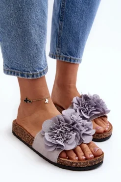 Damskie Boto Damskie Klapki Z Kwiatami Szare Lulania