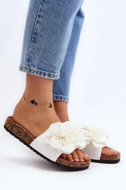 Damskie Boto Damskie Klapki Z Kwiatami Białe Lulania