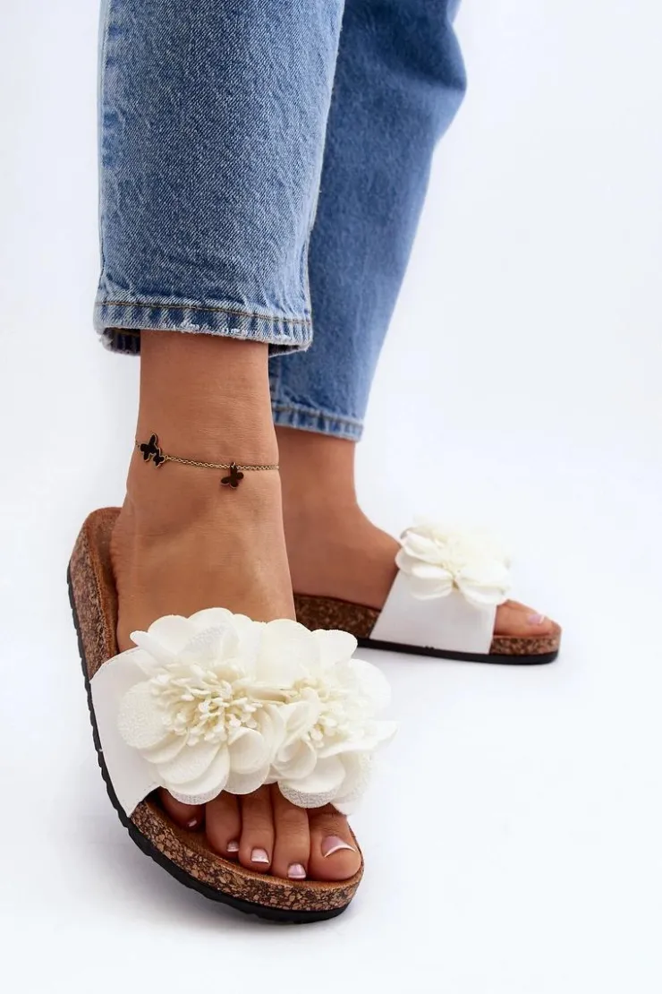 Damskie Boto Damskie Klapki Z Kwiatami Białe Lulania