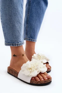 Damskie Boto Damskie Klapki Z Kwiatami Białe Lulania