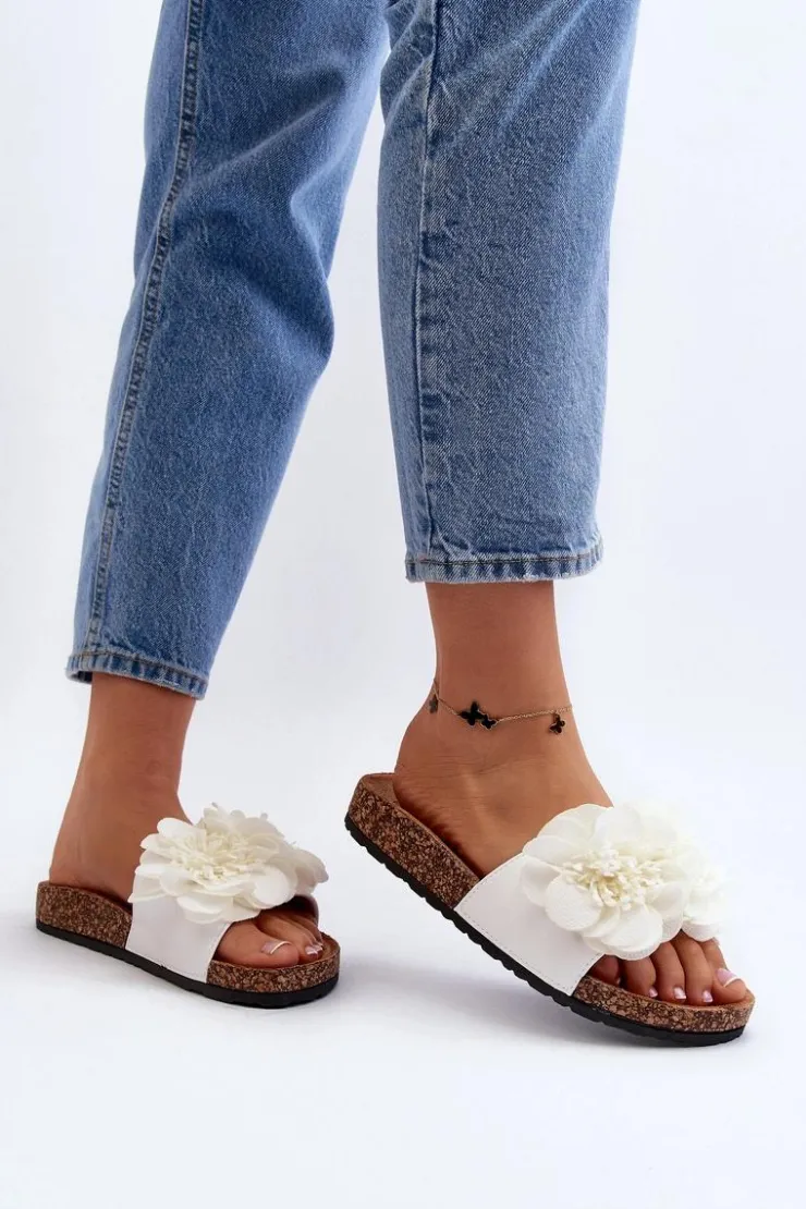 Damskie Boto Damskie Klapki Z Kwiatami Białe Lulania