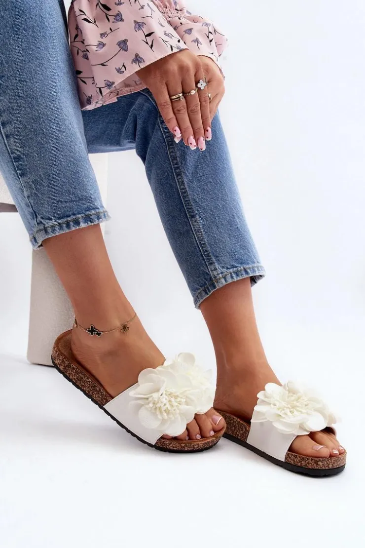 Damskie Boto Damskie Klapki Z Kwiatami Białe Lulania