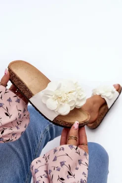 Damskie Boto Damskie Klapki Z Kwiatami Białe Lulania